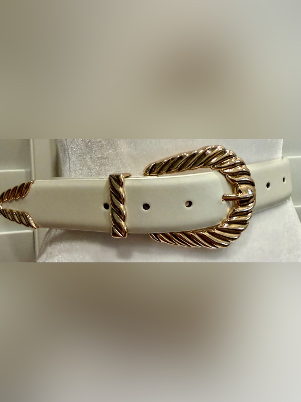 Ivory Women's vegan leather Belt with Gold Twisted Rope Buckle